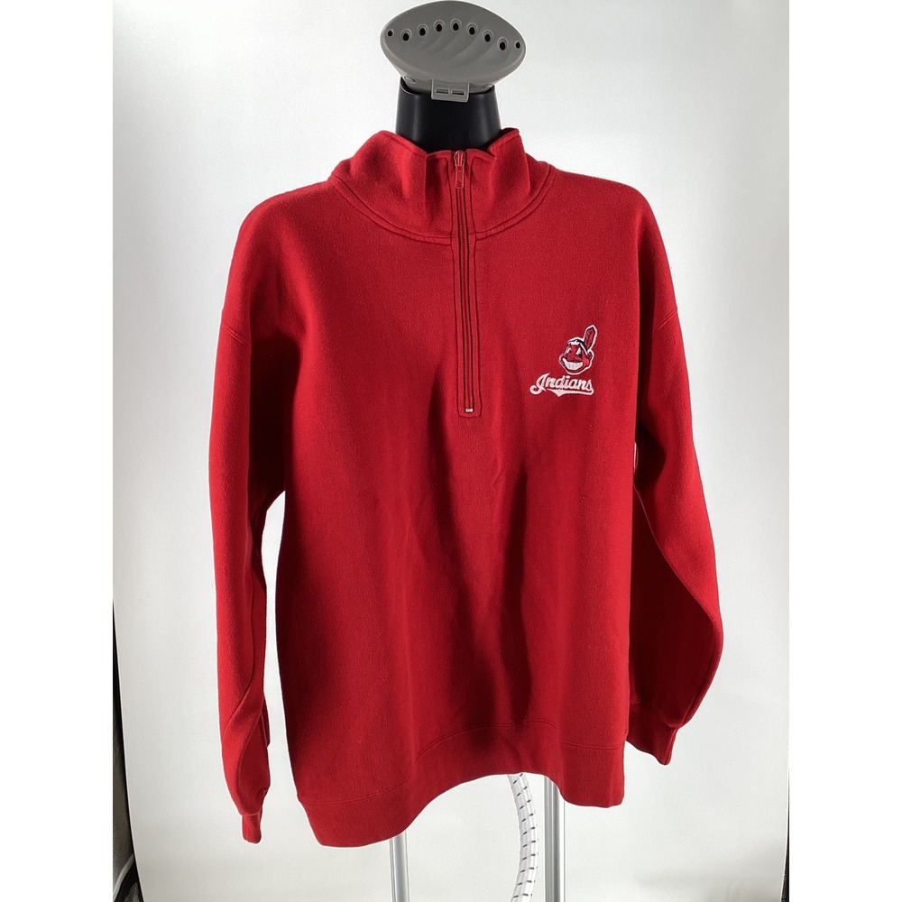 Wolf Athletic Cleveland Indians Mens Red Quarter Zip Sweatshirt Chief Wahoo M